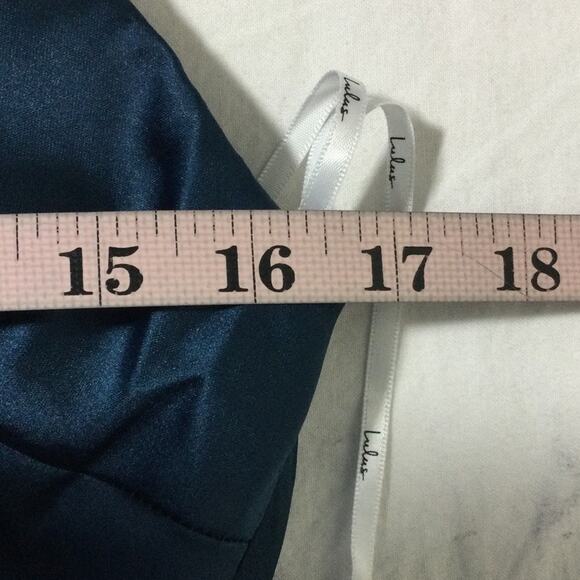 LULU'S M navy blue satin ruched surplized slit formal party maxi dress NEW B29 - Picture 5 of 9